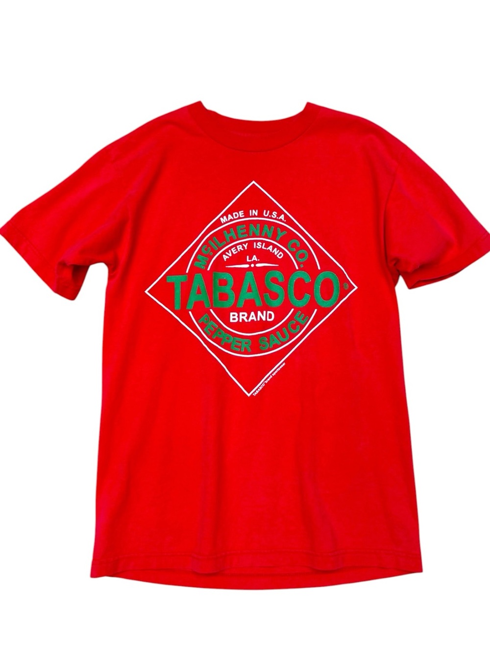 Vintage Tabasco Red Logo Graphic T-Shirt Made in USA Medium